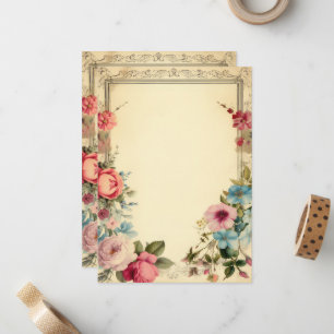 Rosa blaue shabby vintage antike florale Korrespon Mitteilungskarte