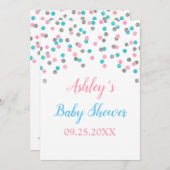 Rosa blaue Silber Konfetti Gender Reveal Dusche Einladung (Vorne/Hinten)