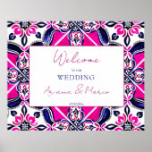 Rosa blaue Spanischen Talavera Fliesen Hochzeitsem Poster (Vorne)