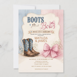 Rosa blaue Stiefel oder Schleifen Geschlechtsenthü Einladung