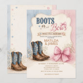 Rosa blaue Stiefel oder Schleifen Geschlechtsenthü Einladung (Vorne/Hinten)