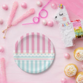 Rosa blaue Streifen Bäckerei Babydusche Papierplat Pappteller (Party)