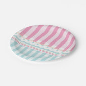 Rosa blaue Streifen Bäckerei Babydusche Papierplat Pappteller (Schrägansicht)