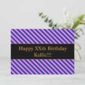 Rosa/blaue Streifen mit Geburtsnachricht Einladung (Stehend Vorderseite)