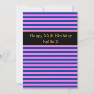 Rosa/blaue Streifen mit Geburtsnachricht Einladung