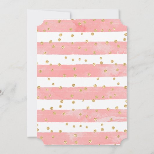 Rosa blaue Streifen mit goldener Confetti-Hochzeit Save The Date (Rückseite)