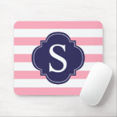 Rosa blaue Streifen Monogramm Mousepad (Mit Mouse)
