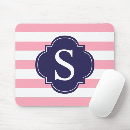 Rosa blaue Streifen Monogramm Mousepad (Mit Mouse)