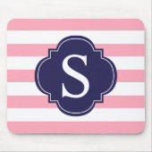 Rosa blaue Streifen Monogramm Mousepad (Vorne)