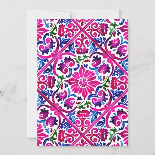 Rosa-blaue Talavera-Fliesen Hochzeit Save The Date (Rückseite)