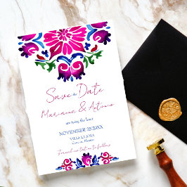 Rosa-blaue Talavera-Fliesen Hochzeit Save The Date