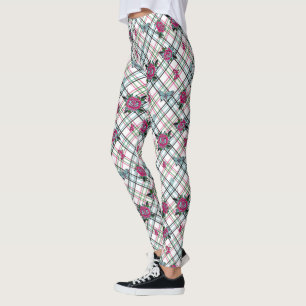 Rosa blaue Tattoo-Rose Schmetterlinge Kariert Leggings