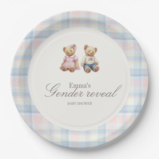 Rosa blaue Teddybär-Papierteller Pappteller (Vorderseite)