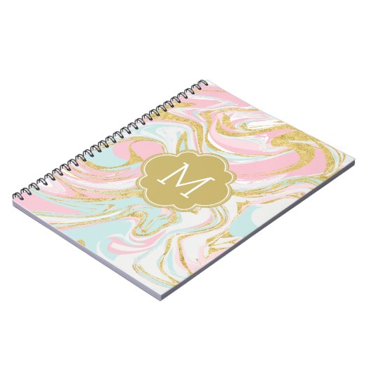 Rosa blaue Tintenpatrone Mit Monogramm Notizblock (Linke Seite)