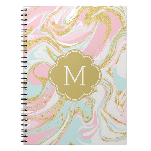 Rosa blaue Tintenpatrone Mit Monogramm Notizblock (Vorderseite)