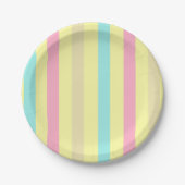 Rosa, blaue und braune Streifen auf Gelb Pappteller (Vorderseite)