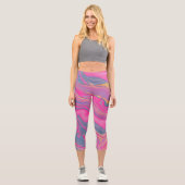 Rosa, blaue und gelbe Wellen Capri Leggings (Vorderseite)