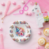 Rosa, blaue und goldene Küste Seepferd Strand Pappteller (Party)