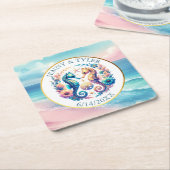 Rosa, blaue und goldene Küste Seepferd Strand Rechteckiger Pappuntersetzer (angewinkelt)