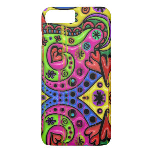 Rosa blaue und grüne Herzen Sterne und Blume Case-Mate iPhone Hülle