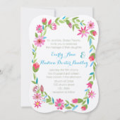 Rosa blaue und grüne Kaminwälder laden zur Hochzei Einladung (Vorderseite)