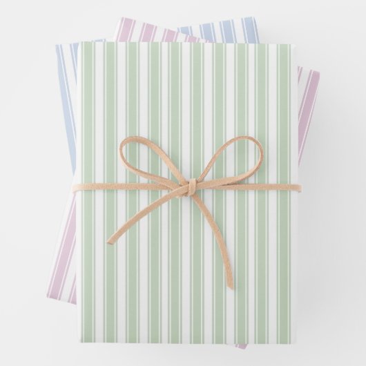 Rosa blaue und grüne Klinkenstreifen Geschenkpapier Set (Beispiel)