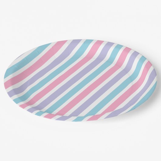 Rosa blaue und Lila, cremefarbene Streifen  Pappteller (Schrägansicht)