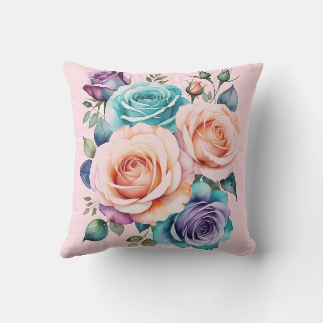 Rosa, blaue und lila Rose Kissen (Rückseite)