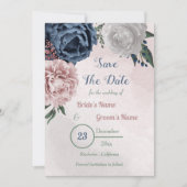 Rosa blaue und weiße Blumengrün Save The Date (Vorderseite)