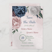 Rosa blaue und weiße Blumengrün Save The Date (Vorne/Hinten)