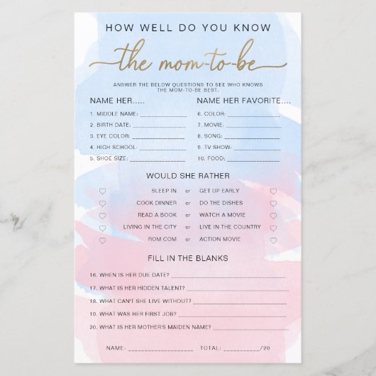 Rosa blaue Wasserfarbe Gold Kennen Mama zu spielen (Vorderseite)