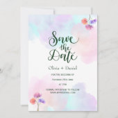 Rosa blaue Wasserfarbe Hochzeit Sichern Sie das Da Einladung (Vorderseite)