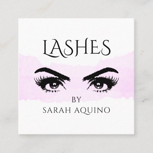 Rosa blaue Wasserfarbe Makeup Artist Lashes Quadratische Visitenkarte (Vorderseite)
