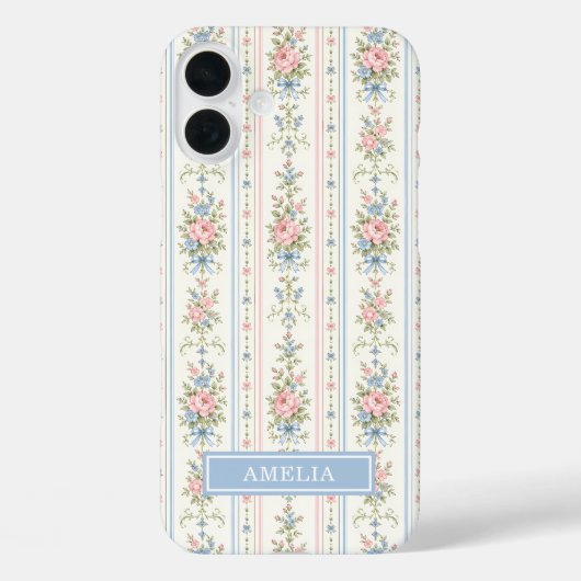 Rosa Blaue Wasserfarben Blumen gestreift Case-Mate iPhone Hülle (Rückseite)