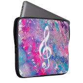 Rosa blaue Watercolor-Farben-Musiknotedreifacher Laptopschutzhülle (Vorne Rechts)