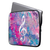 Rosa blaue Watercolor-Farben-Musiknotedreifacher Laptopschutzhülle (Vorderseite Links)