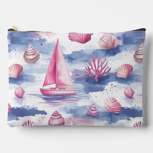 ROSA & BLAUE WATERCOLOR-SEGELBOOTE ZUBEHÖRTASCHE (Vorderseite)