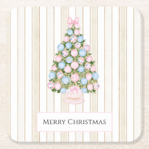 Rosa blaue Weihnachtsbaum Birnen Schleife Rechteckiger Pappuntersetzer