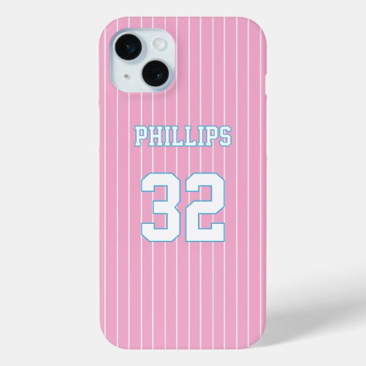 Rosa blaue weiße Softball-Jersey Case-Mate iPhone Hülle (Rückseite)