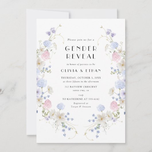 Rosa blaue Wildblume Frühjahrsgeschlecht Einladung (Vorderseite)