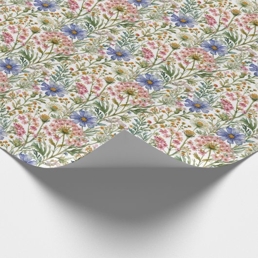 Rosa blaue Wildblumen Brautparty Babydusche Geschenkpapier (Ecke)
