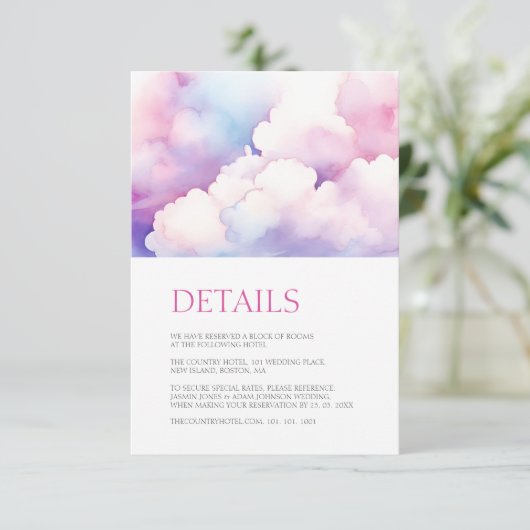 Rosa blaue Wolken Monogram Wedding Begleitkarte (Stehend Vorderseite)