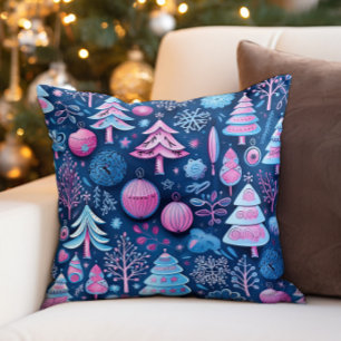 Rosa blaue wunderliche Weihnachtsbäume Kissen