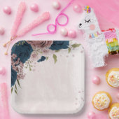 Rosa blauen Blumen botanische Hochzeit Pappteller (Party)