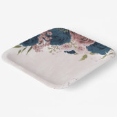 Rosa blauen Blumen botanische Hochzeit Pappteller (Gewinkelt)