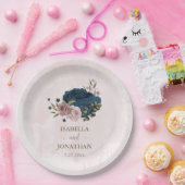 Rosa blauen Blumen botanische Hochzeit Pappteller (Party)