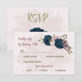 Rosa blauen Blumen botanische Hochzeit RSVP Karte