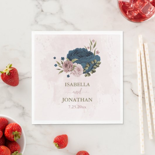Rosa blauen Blumen botanische Hochzeit Serviette (Beispiel)