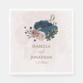 Rosa blauen Blumen botanische Hochzeit Serviette (Vorderseite)
