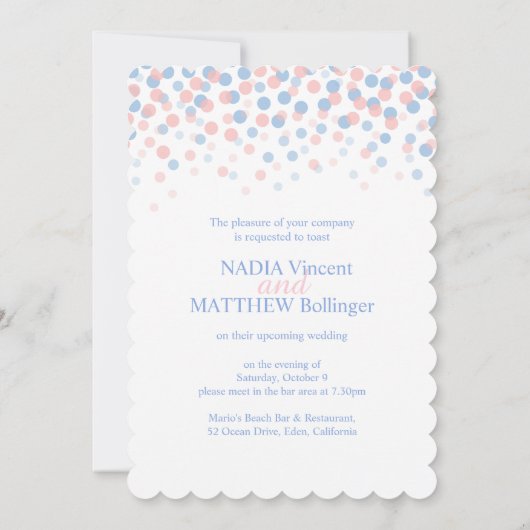 Rosa blauen Konfetti dots Probe Abendessen lädt ei Einladung (Rückseite)